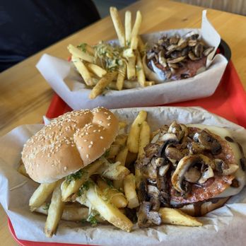Burger Hut - Two Mushroom Swiss Bacon Meal - Burgers Near Me - Chico, California Burger Hut - Two Mushroom Swiss Bacon Meal - Burgers Near Me - Chico, California