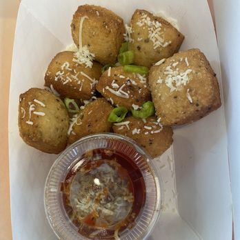 Beignet All Day - Savory Beignet Bites - Italian with black pepper, green onion, Italian cheese, and side of marinara dipping sauce. - Donuts Near Me - Webster Groves, Missouri
