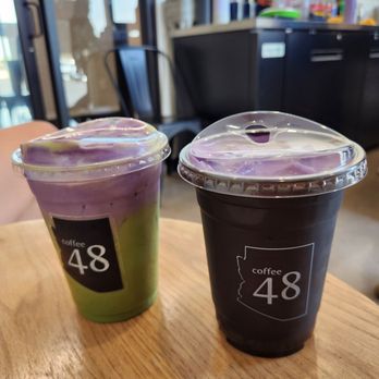 Coffee 48 - Matcha with ube cold foam and Vietnamese coffee with ube cold foam - Coffee & Tea Near Me - Tempe, Arizona Coffee 48 - Matcha with ube cold foam and Vietnamese coffee with ube cold foam - Coffee & Tea Near Me - Tempe, Arizona