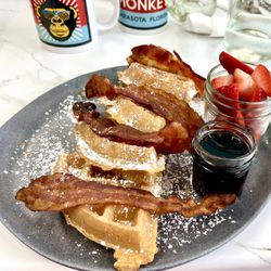Waffle Monkey - The BEST bacon in town w/strawberries on my waffle, please!