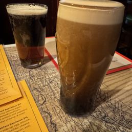 A still settling glass of Guinness in front of a glass of Smithwicks. A still settling glass of Guinness in front of a glass of Smithwicks.