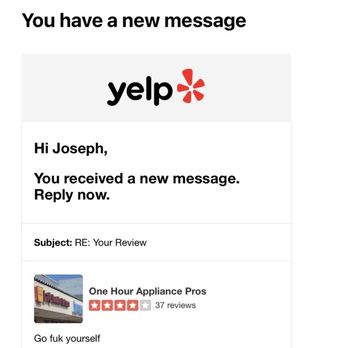 One Hour Appliance Pros - Ryan's response to my review. - Appliances & Repair Near Me