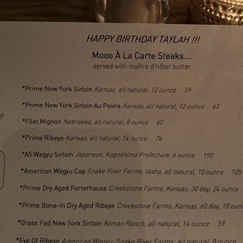 Mooo.... Beacon Hill - Personalized happy birthday menu - Steakhouses Near Me - Boston, Massachusetts Mooo.... Beacon Hill - Personalized happy birthday menu - Steakhouses Near Me - Boston, Massachusetts