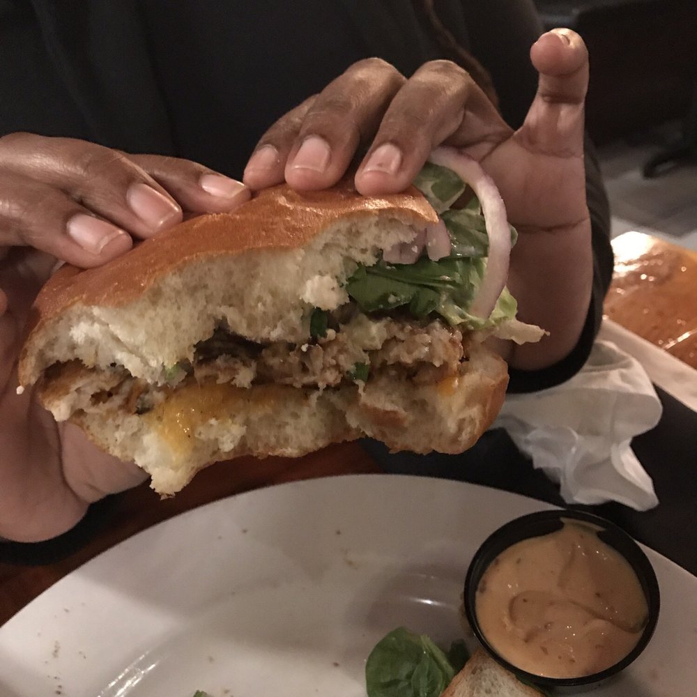 Bearfoot Tavern - The AJ BATTEL, with regular bun added red onions and spinach - Gastropubs Near Me - Macon, Georgia