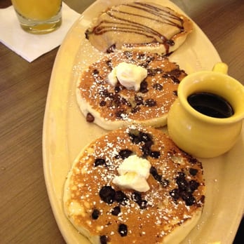 Snooze, an A.M. Eatery - 3 Pancake Flavor Plate - Peanut Butter / Chocolate Chip / Boysenberry - Breakfast & Brunch Near Me - Phoenix, Arizona