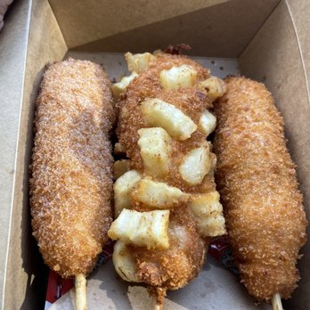 STIX - The kids were very pleased! L to R: Mozzarella Cheese, Potato Combo, Hotdog - Hot Dogs Near Me - San Francisco, California STIX - The kids were very pleased! L to R: Mozzarella Cheese, Potato Combo, Hotdog - Hot Dogs Near Me - San Francisco, California