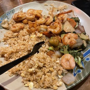Kampai - My plate AFTER I ate myself stuffed.  Hibachi Shrimp - Japanese Near Me - Lithonia, Georgia
