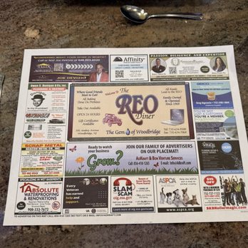 Reo Diner - Jersey diner advertisement place mat - Diners Near Me - Woodbridge, New Jersey Reo Diner - Jersey diner advertisement place mat - Diners Near Me - Woodbridge, New Jersey
