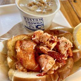 Lobster special comes with clam chowder. Disappointing, lack of flavor