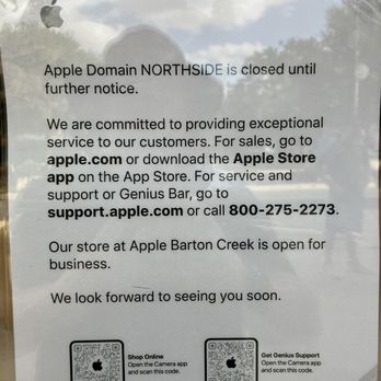 Apple Domain Northside - closed notice - Computers Near Me - Austin, Texas