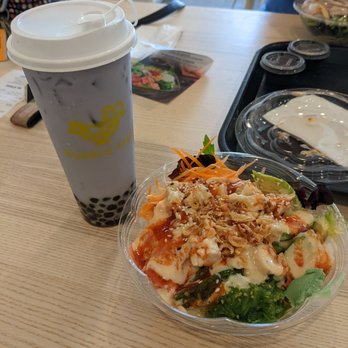 Bubble Fish - Taro milk tea with boba + a regular size create your own bowl with chicken - Poke Near Me - Pittsburgh, Pennsylvania