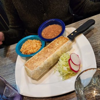 Pescado Borracho - Burrito with green chile pork, beans, and rice on the side - Mexican Near Me - Gilbert, Arizona
