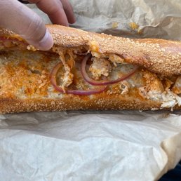Went to buy a buffalo chicken melt... well I can see and taste the bread more than the chicken melt.