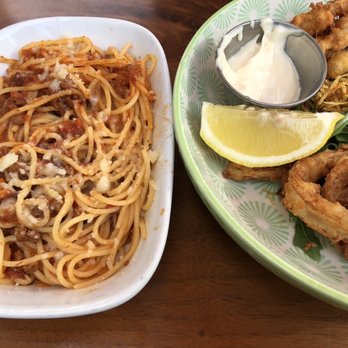 Barnsteiner's - Spaghettini Bolognese ($9), Fried Calamari ($8) - Modern European Near Me - Toronto, Ontario