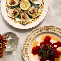 Chat grilled oysters + foie gras