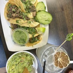 Marias Mexican Restaurant - Steak and Al Pastor tacos. Guacamole and House Margarita