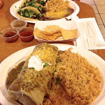 New Mexican Grill - The three Carne Asada tacos combination plate & the Chicken Burrito combination plate. - New Mexican Cuisine Near Me - Gilbert, Arizona
