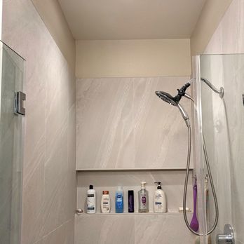 Guckeen Electric - New bath exhaust fan with built in light in the shower. Simple but nice upgrade to our stall shower done by Guckeen Electric. - Electricians Near Me - Temecula, California Guckeen Electric - New bath exhaust fan with built in light in the shower. Simple but nice upgrade to our stall shower done by Guckeen Electric. - Electricians Near Me - Temecula, California