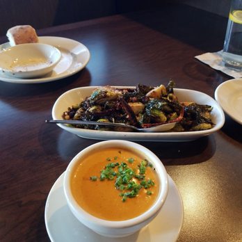 Bazille at Nordstrom - delicious crab bisque and amazing sweet n spicy brussel sprouts spiked with chicken sausage - New American Near Me - Corte Madera, California Bazille at Nordstrom - delicious crab bisque and amazing sweet n spicy brussel sprouts spiked with chicken sausage - New American Near Me - Corte Madera, California