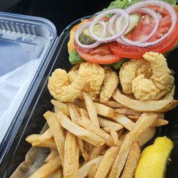 Shrimp po-boy with fries