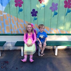 John McManus Elementary School - Sitting in front of her classroom with her little bro who is excited to hopefully be in this same class in a few years
