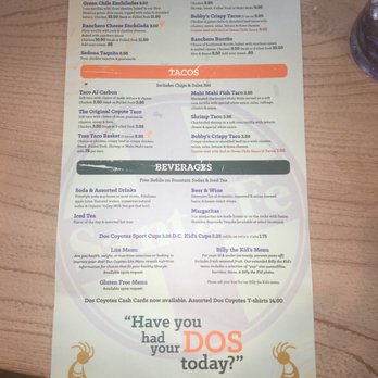 Dos Coyotes Border Cafe - Menu side 2 - Tex-Mex Near Me - San Ramon, California Dos Coyotes Border Cafe - Menu side 2 - Tex-Mex Near Me - San Ramon, California