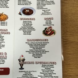 Hawkin's Family Restaurant - Menu: sides, burgers, dogs, sandwiches, specialties.