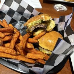Dooney's Pub - Voorhees - Sliders and Sweet Potato Fries. In the background are really good house made chips!