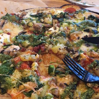 Blaze Pizza - Build your own- GF crust, Topped with mushrooms, spinach, bacon, crushed garlic, pineapple, pepperoni, and drizzled pesto sauce. - Pizza Near Me - Hawthorne, California Blaze Pizza - Build your own- GF crust, Topped with mushrooms, spinach, bacon, crushed garlic, pineapple, pepperoni, and drizzled pesto sauce. - Pizza Near Me - Hawthorne, California