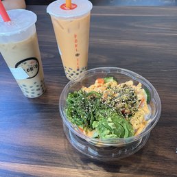 Coffee milk tea (Left) Thai milk tea (Right) & custom made tuna poke bowl