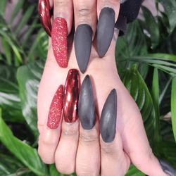 Paradise 9 Nail Spa & Salon - Red chrome & sugar nails with matte black!