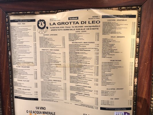 Menu photo 4 La Grotta di Leo Florence, FI Menu photo 4 La Grotta di Leo Florence, FI