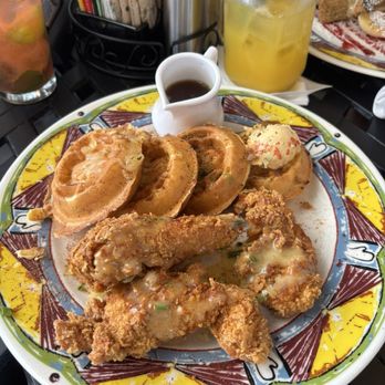 Miss Shirley's Cafe, Inner Harbor - Chicken 'n Cheddar Green Onion Waffles - Breakfast & Brunch Near Me - Baltimore, Maryland