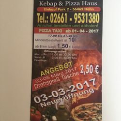 Höhner Kebab & Pizzahaus - Speisekarte