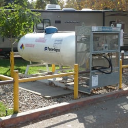 Parkway Lakes Morgan Hill RV Park - Public propane sales facility.  Fill your portable cylinders or built-in motor fuel cylinders here during office hours.