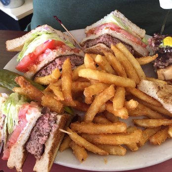 Bullard's American Cafe - Cheeseburger Club and fries. YUMMY - Cafes Near Me - Warminster, Pennsylvania