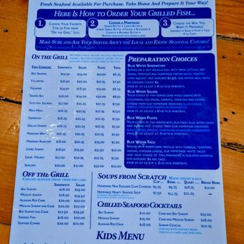 Blue Water - This is one side of their restaurant menu - Seafood Near Me - San Diego, California