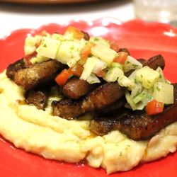 Sobremesa - Pork Belly with Mashed Potato and Mango Salsa.