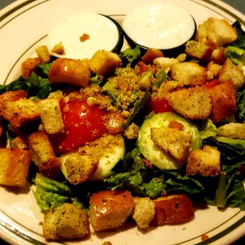Beggars Pizza - Garden salad HUGE with a loaf of breads worth of croutons - Pizza Near Me - Oak Forest, Illinois