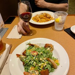 Shrimp arugula salad, pasta bolognese Shrimp arugula salad, pasta bolognese