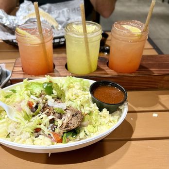 Condado Tacos - House Margarita Kit - flight strawberry and pineapple. Build Your Own Packed Bowl - not so packed. - Tacos Near Me - Noblesville, Indiana Condado Tacos - House Margarita Kit - flight strawberry and pineapple. Build Your Own Packed Bowl - not so packed. - Tacos Near Me - Noblesville, Indiana
