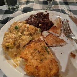 Elsasser's Beim 111 - Pork schnitzel (that almost didn't make the picture!) with sides of warm potato salad and sweet and sour red cabbage.