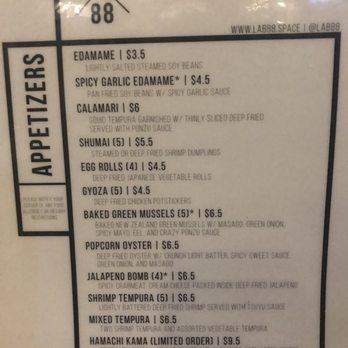 Lab 88 - Appetizer menu as of 2/2018 - Lounges Near Me - El Monte, California Lab 88 - Appetizer menu as of 2/2018 - Lounges Near Me - El Monte, California