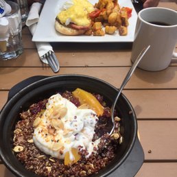 Quinoa breakfast bowl and eggs benny. Quinoa breakfast bowl and eggs benny.