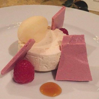 Addison - Dessert - mascarpone mousse with raspberries and orange sherbet - New American Near Me - San Diego, California