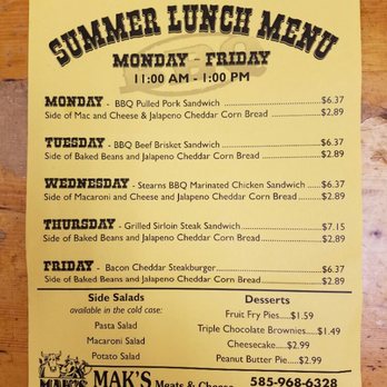 Mak's Meats & Cheese - Summer Lunch Specials - Meat Shops Near Me - Cuba, New York
