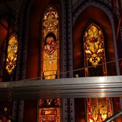 St Philip's Episcopal Church - Nighttime Photo of the renovated main stain glass windows January 2018.