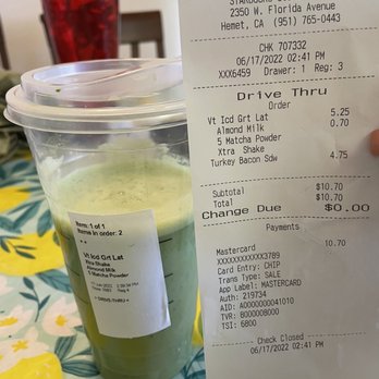 Starbucks - 3/4 of a drink when you requested no ice in a venti.  Very disrespectful service at this location. - Coffee & Tea Near Me - Hemet, California