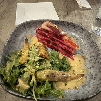 Tide to Table - Beet goat cheese arugula rainbow carrot pistachio vinaigrette salad. - Seafood Near Me - Ocean City, Maryland Tide to Table - Beet goat cheese arugula rainbow carrot pistachio vinaigrette salad. - Seafood Near Me - Ocean City, Maryland