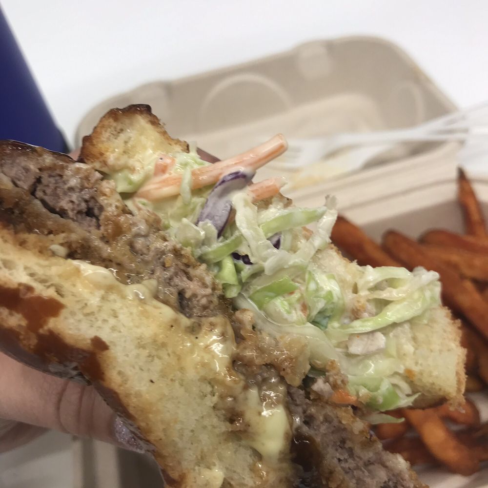 Katsu Burger with sweet potatoes fries Katsu Burger with sweet potatoes fries